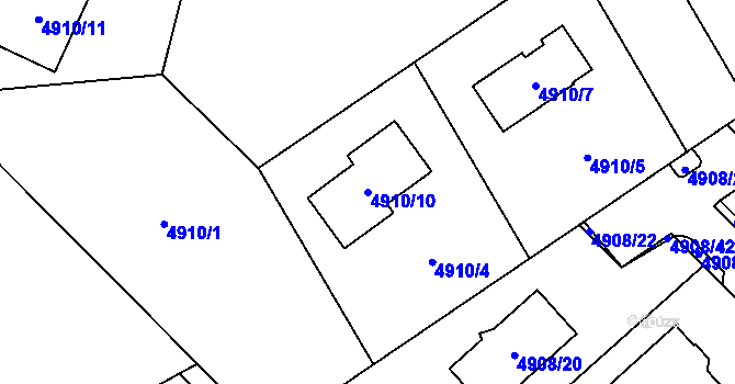 Parcela st. 4910/10 v KÚ Chomutov I, Katastrální mapa