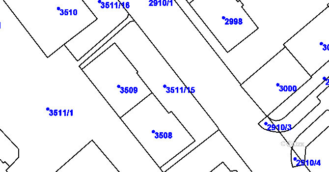 Parcela st. 3511/15 v KÚ Chomutov I, Katastrální mapa