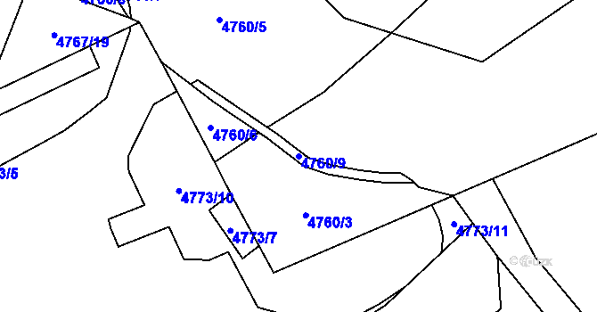 Parcela st. 4760/9 v KÚ Chomutov I, Katastrální mapa