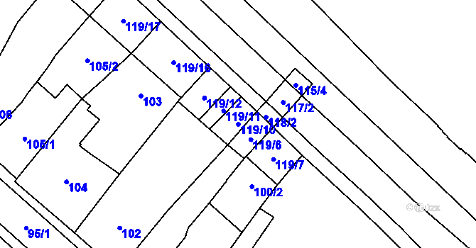 Parcela st. 119/10 v KÚ Chomutov I, Katastrální mapa