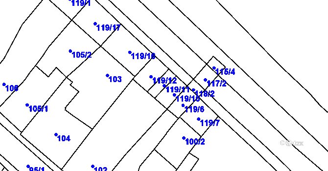Parcela st. 119/11 v KÚ Chomutov I, Katastrální mapa