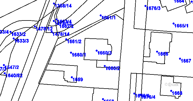 Parcela st. 1660/3 v KÚ Chomutov I, Katastrální mapa
