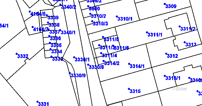 Parcela st. 3311/4 v KÚ Chomutov I, Katastrální mapa