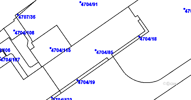 Parcela st. 4704/85 v KÚ Chomutov I, Katastrální mapa