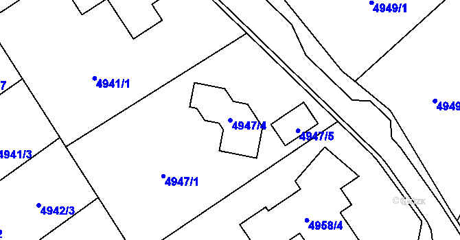 Parcela st. 4947/4 v KÚ Chomutov I, Katastrální mapa
