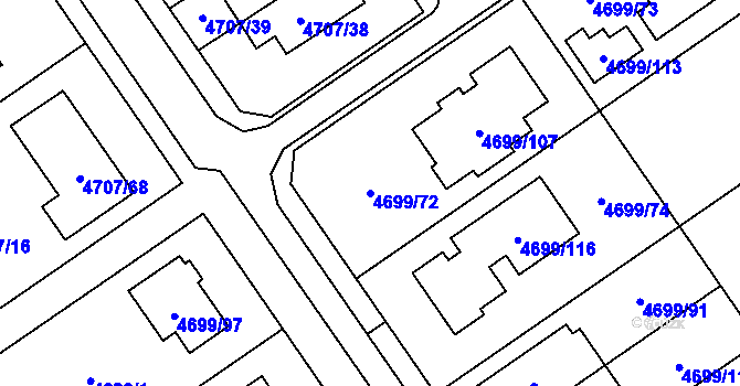Parcela st. 4699/72 v KÚ Chomutov I, Katastrální mapa