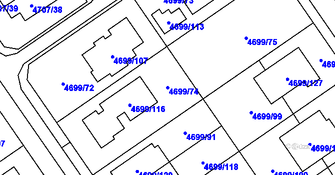 Parcela st. 4699/74 v KÚ Chomutov I, Katastrální mapa