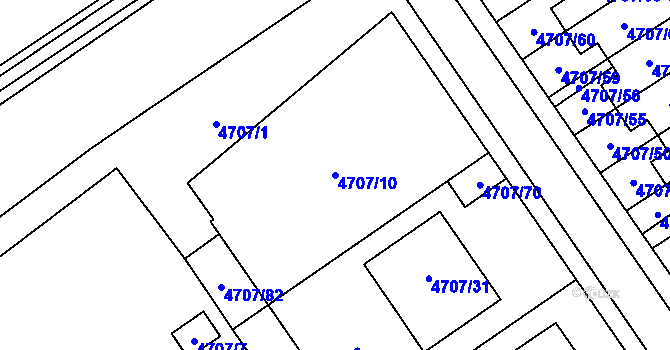Parcela st. 4707/10 v KÚ Chomutov I, Katastrální mapa