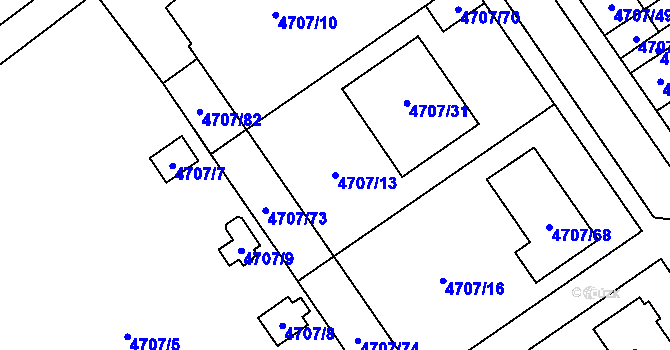 Parcela st. 4707/13 v KÚ Chomutov I, Katastrální mapa