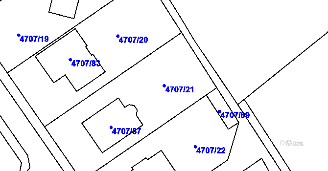 Parcela st. 4707/21 v KÚ Chomutov I, Katastrální mapa