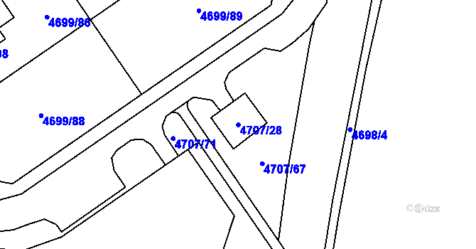 Parcela st. 4707/28 v KÚ Chomutov I, Katastrální mapa