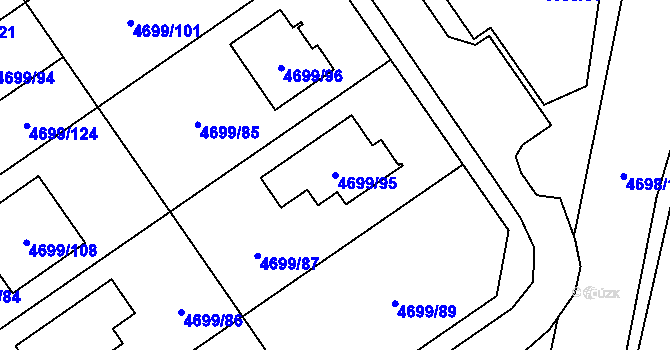 Parcela st. 4699/95 v KÚ Chomutov I, Katastrální mapa