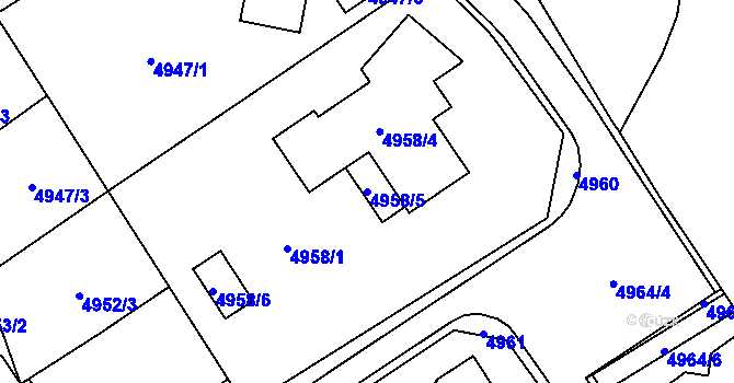 Parcela st. 4958/5 v KÚ Chomutov I, Katastrální mapa