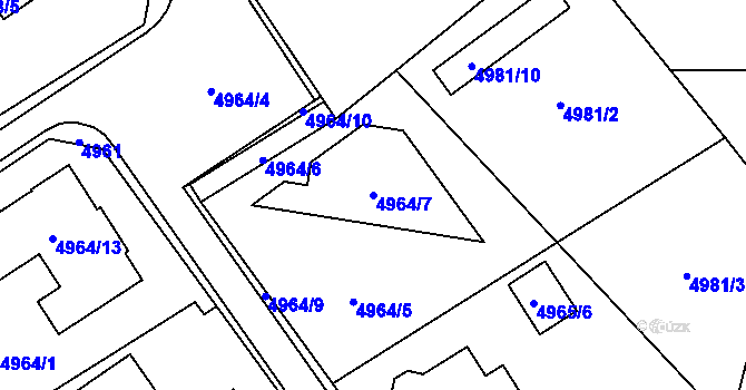 Parcela st. 4964/7 v KÚ Chomutov I, Katastrální mapa