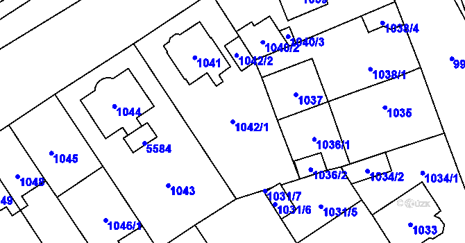 Parcela st. 1042/1 v KÚ Chomutov I, Katastrální mapa