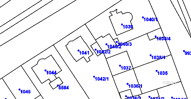 Parcela st. 1042/2 v KÚ Chomutov I, Katastrální mapa