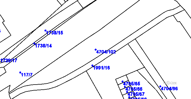 Parcela st. 4704/102 v KÚ Chomutov I, Katastrální mapa