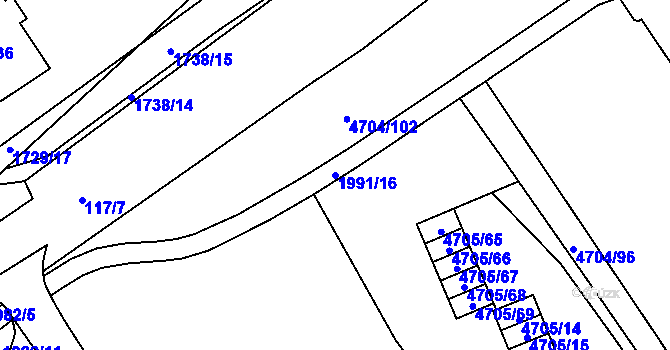 Parcela st. 1991/16 v KÚ Chomutov I, Katastrální mapa