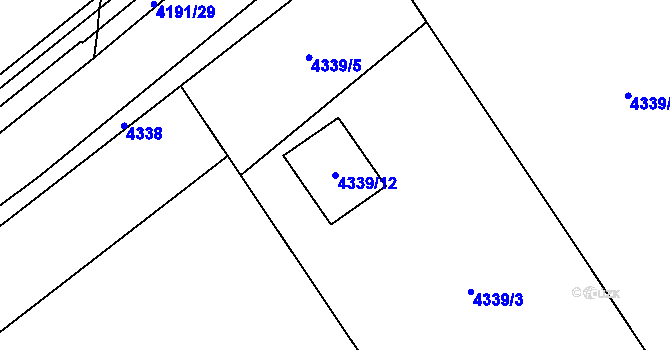 Parcela st. 4339/12 v KÚ Chomutov I, Katastrální mapa
