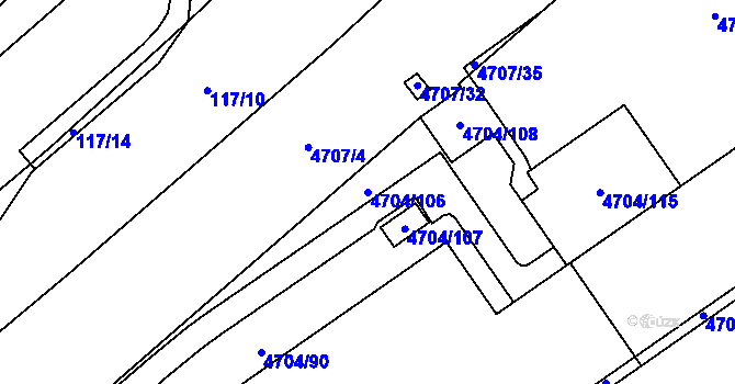 Parcela st. 4704/106 v KÚ Chomutov I, Katastrální mapa