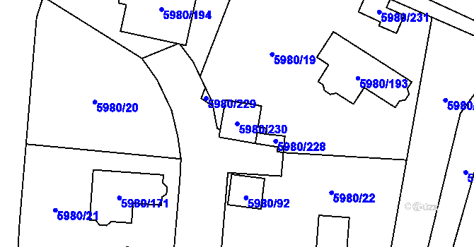 Parcela st. 5980/230 v KÚ Chomutov I, Katastrální mapa