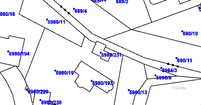 Parcela st. 5980/231 v KÚ Chomutov I, Katastrální mapa