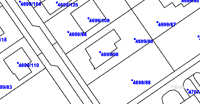 Parcela st. 4699/98 v KÚ Chomutov I, Katastrální mapa