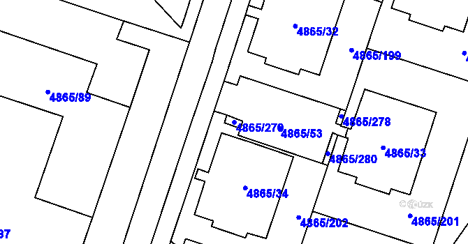 Parcela st. 4865/279 v KÚ Chomutov I, Katastrální mapa