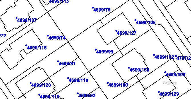 Parcela st. 4699/99 v KÚ Chomutov I, Katastrální mapa