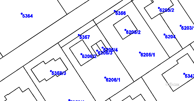 Parcela st. 6206/3 v KÚ Chomutov I, Katastrální mapa