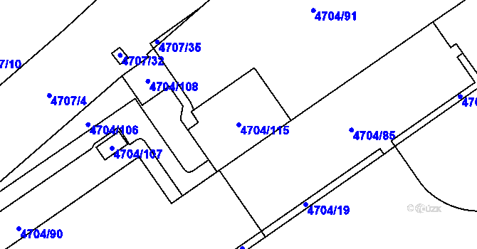 Parcela st. 4704/115 v KÚ Chomutov I, Katastrální mapa