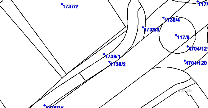 Parcela st. 1738/1 v KÚ Chomutov I, Katastrální mapa