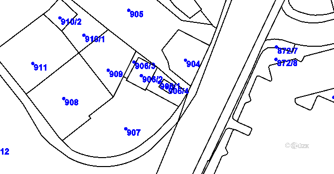 Parcela st. 906/4 v KÚ Chomutov I, Katastrální mapa