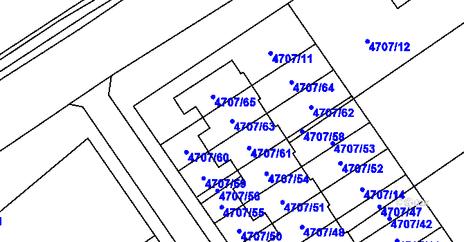 Parcela st. 4707/63 v KÚ Chomutov I, Katastrální mapa