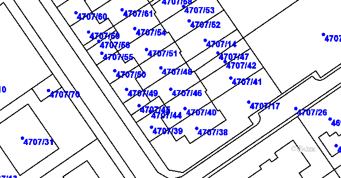 Parcela st. 4707/46 v KÚ Chomutov I, Katastrální mapa