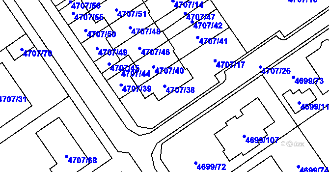 Parcela st. 4707/38 v KÚ Chomutov I, Katastrální mapa