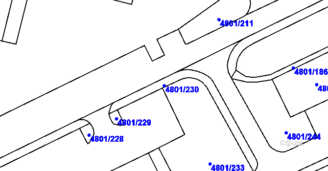 Parcela st. 4801/230 v KÚ Chomutov I, Katastrální mapa
