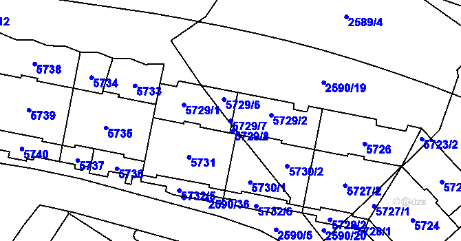 Parcela st. 5729/7 v KÚ Chomutov I, Katastrální mapa