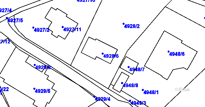 Parcela st. 4928/6 v KÚ Chomutov I, Katastrální mapa