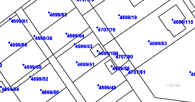 Parcela st. 4699/109 v KÚ Chomutov I, Katastrální mapa