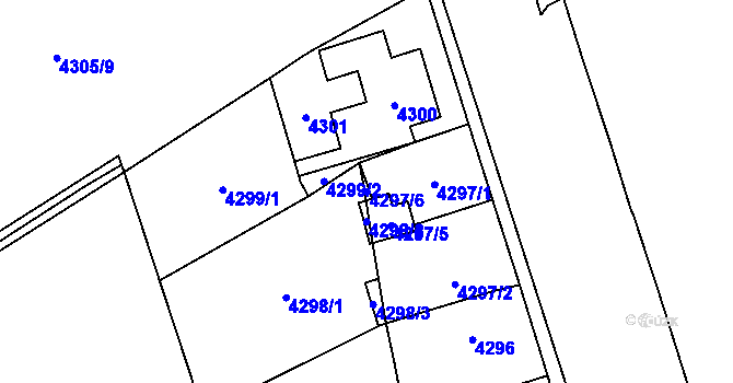 Parcela st. 4297/6 v KÚ Chomutov I, Katastrální mapa