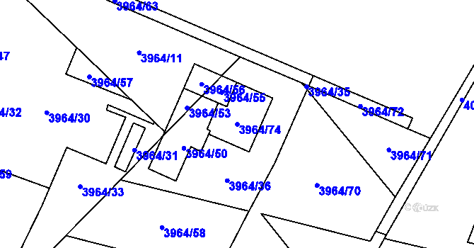 Parcela st. 3964/74 v KÚ Chomutov I, Katastrální mapa