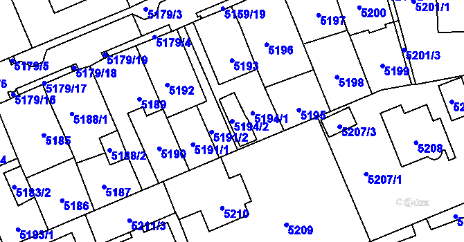 Parcela st. 5194/2 v KÚ Chomutov I, Katastrální mapa