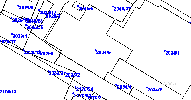 Parcela st. 2034/5 v KÚ Chomutov I, Katastrální mapa