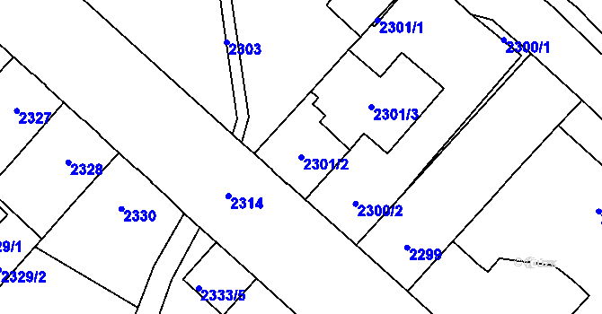 Parcela st. 2301/2 v KÚ Chomutov I, Katastrální mapa