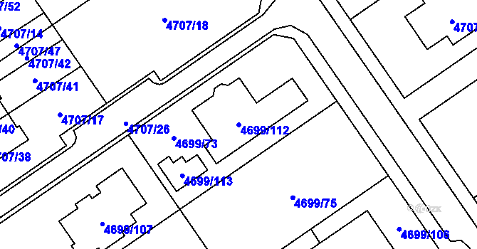 Parcela st. 4699/112 v KÚ Chomutov I, Katastrální mapa