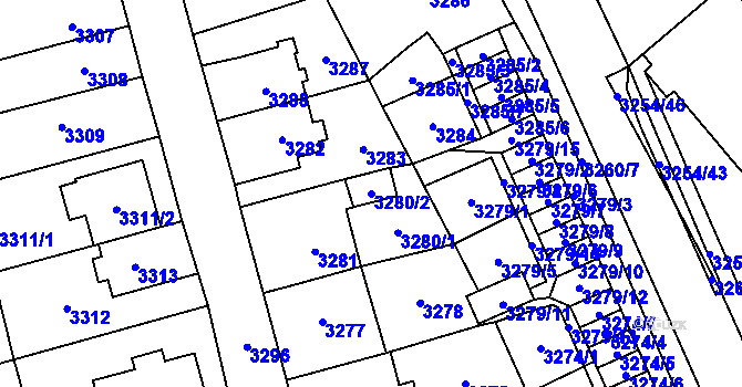 Parcela st. 3280/2 v KÚ Chomutov I, Katastrální mapa