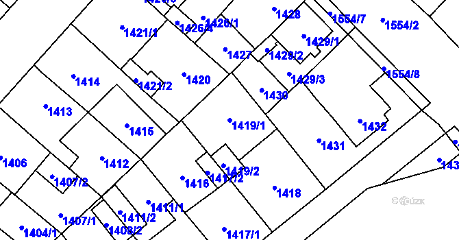 Parcela st. 1419/1 v KÚ Chomutov I, Katastrální mapa