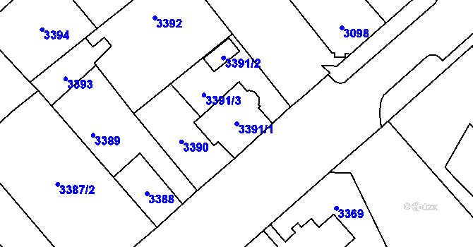 Parcela st. 3391/1 v KÚ Chomutov I, Katastrální mapa