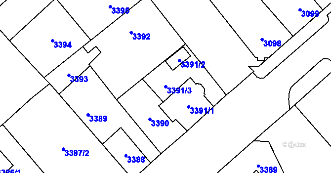 Parcela st. 3391/3 v KÚ Chomutov I, Katastrální mapa